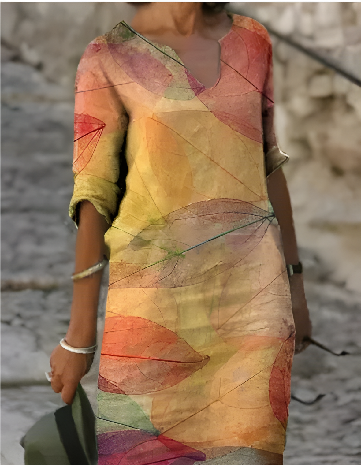 Women's Printed 3/4 Sleeve V-Neck Summer Dress | Mini