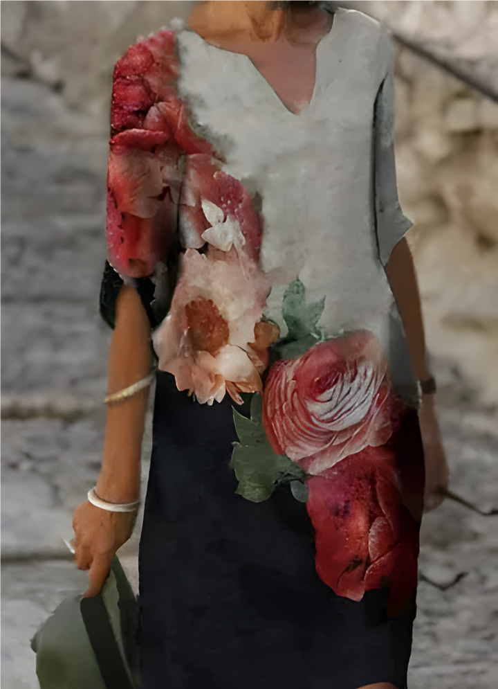 Women's Printed 3/4 Sleeve V-Neck Summer Dress | Mini